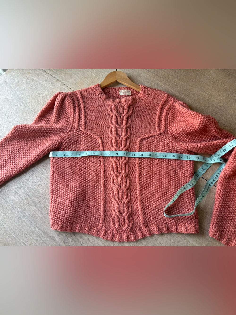 Knit Crewneck Sweater Handmade Coral Chunky Long Sleeve Vintage - Picture 6 of 8